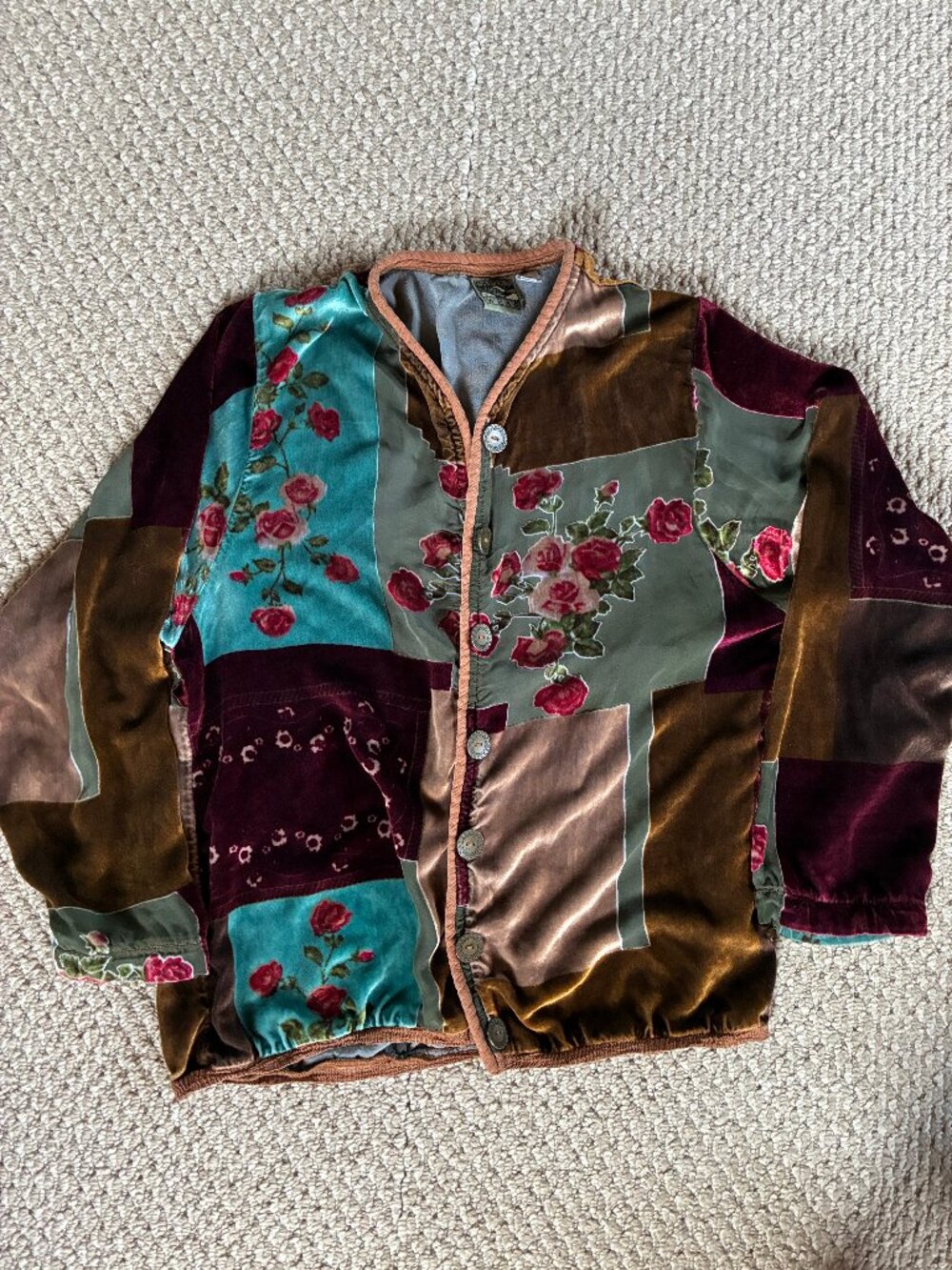 Vintage Papike Wear XS Silk Velvet Burnout Patchwork Cardigan